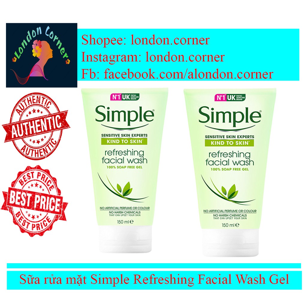 [HÀNG CTY] Sữa rửa mặt Simple Refreshing Facial Wash, dành cho da nhạy cảm khô dầu, hàng chính hãng - tem phụ nhập khẩu