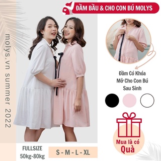 Đầm bầu kết hợp cho con bú sau sinh tiện lợi kín đáo M2361 đuôi cá kèm nơ điệu đà