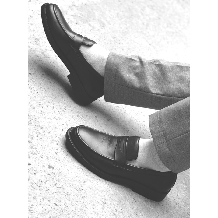 Giày lười nam da bò cao cấp thời trang hàn quốc penny loafer mad đen