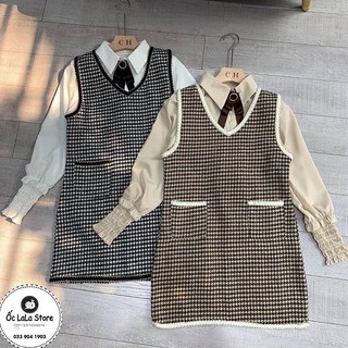 váy dạ kẻ kèm tag hoa đá