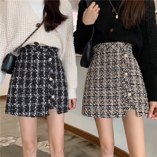 Bé Gái Tất Cả Trận Đấu Tweed Váy Ngắn Chữ A Váy Chặt Nữ Thu Đông Phong Cách Chanel Tweed Bé Gái Nửa