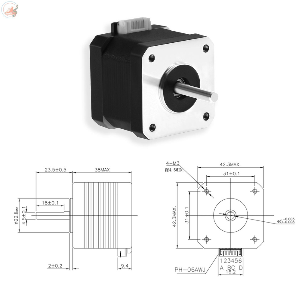 Aibecy 42 Stepper Motor 2 Phase 1.8 Degree Step Angle 1.5A 17HS4401S Stepping Motor with 1m Cable for 3D Printer and CNC