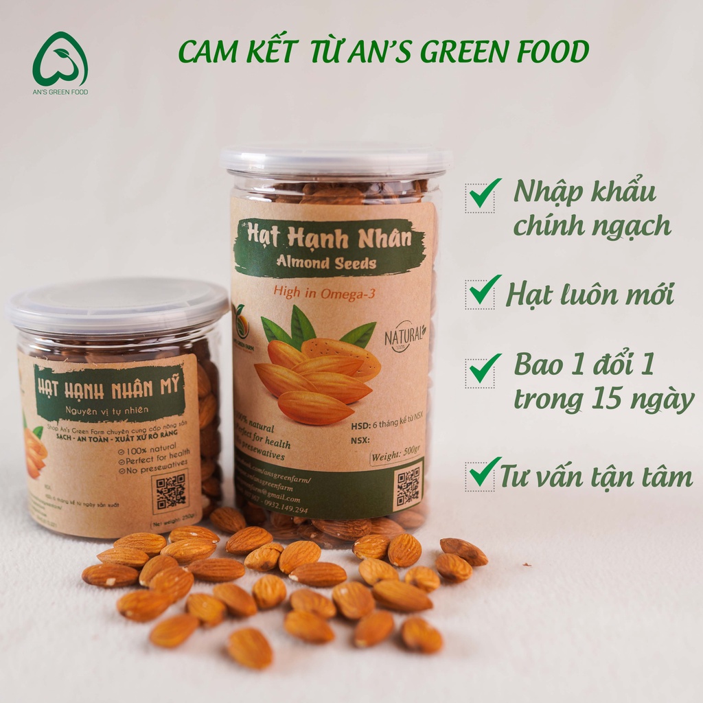 Hạnh Nhân Mỹ Cao Cấp 500gr Tách Vỏ Sấy Mộc Nhập Khẩu 100% Từ Mỹ - An's Green Farm