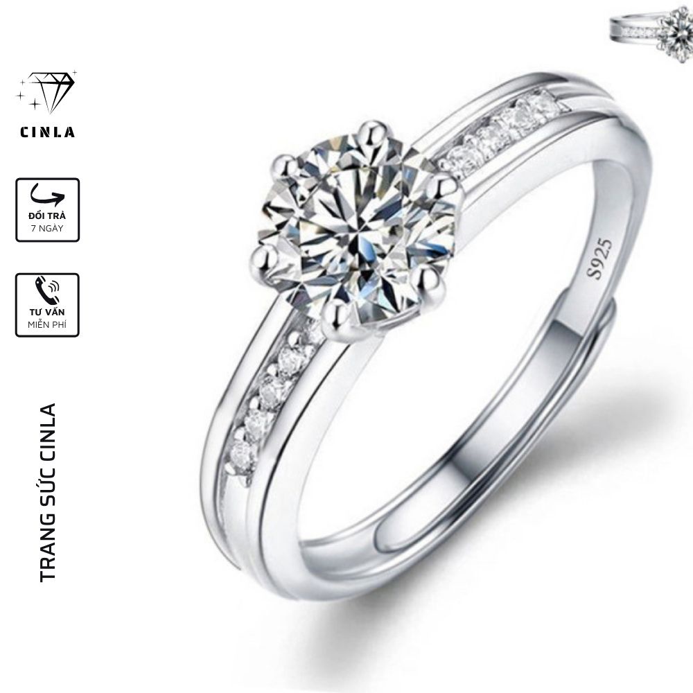 Nhẫn nữ xi bạch kim không gỉ đính đá sang trọng cao cấp chính hãng CINLA thumbnail