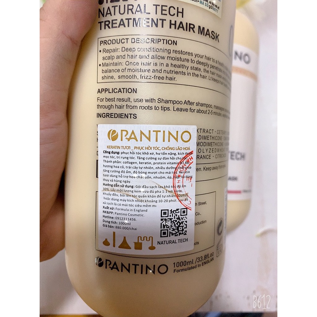 Keratin Tươi Phục Hồi , Chống Lão Hóa Tóc Pantino số 3 dung tích 1000ml