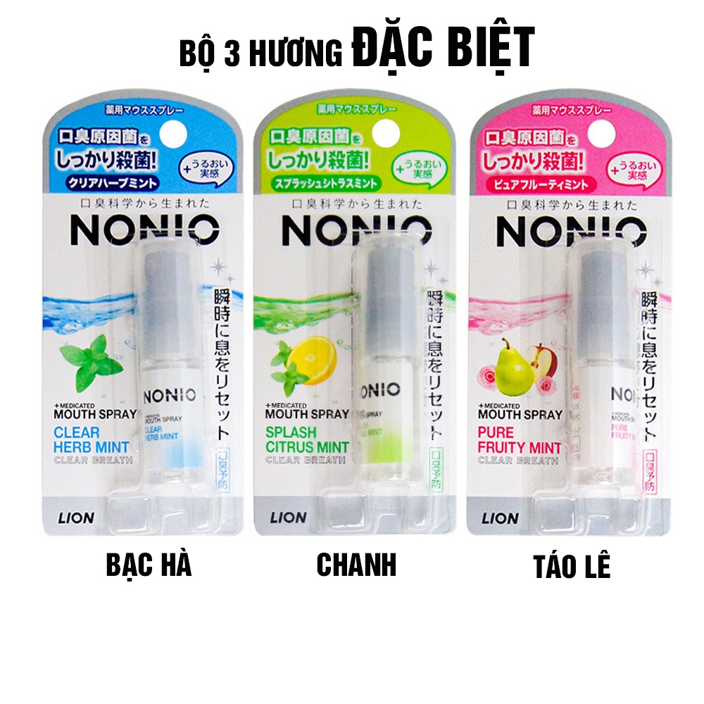 Xịt thơm miệng Nonio Lion Nhật Bản thảo dược diệt khuẩn ngăn hôi miệng Minh House