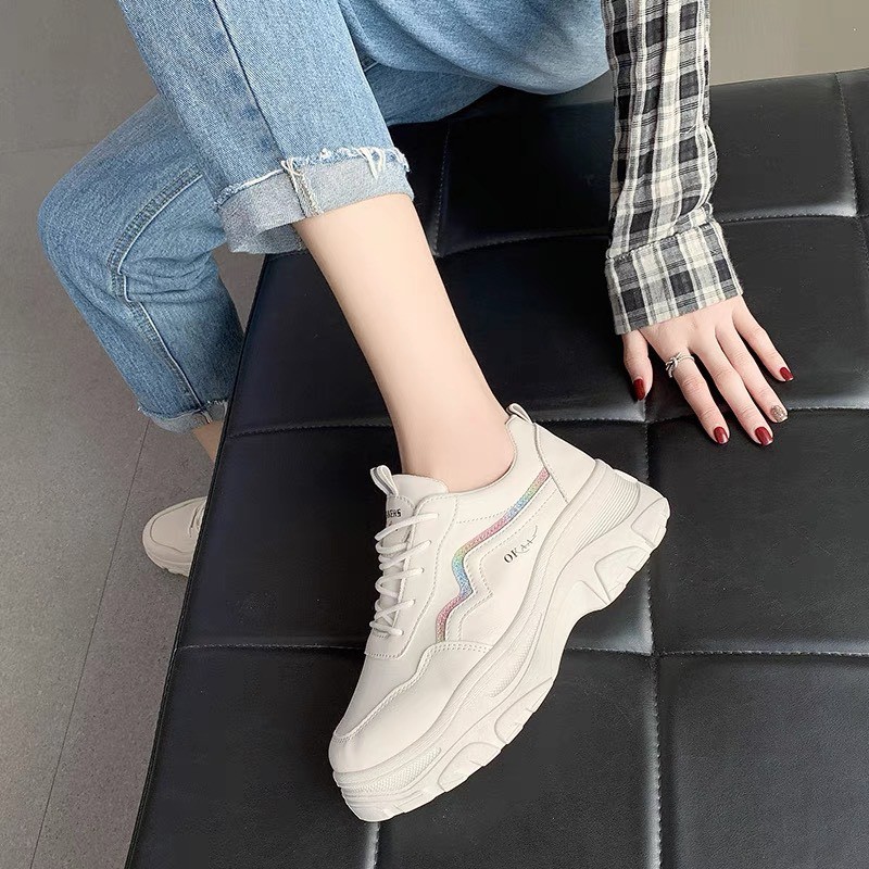 Giày thể thao nữ độn đế vạch sóng K.O - giày sneaker nữ trắng đế cao 7 cm giày ulzzang nữ hàn quốc đẹp giá rẻ 2021 | BigBuy360 - bigbuy360.vn