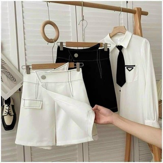 Quần short nữ, quần giả váy đắp chéo chỉ nổi