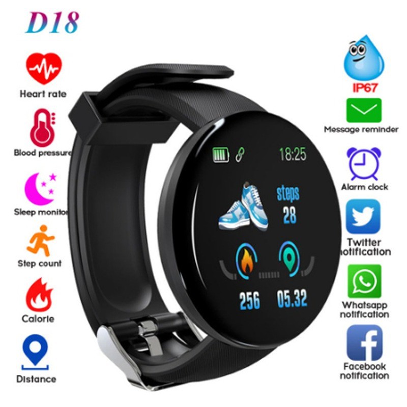 D18 Smartwatch Waterproof Smart Bracelet Health Heart Rate Smartband Fitness Watch