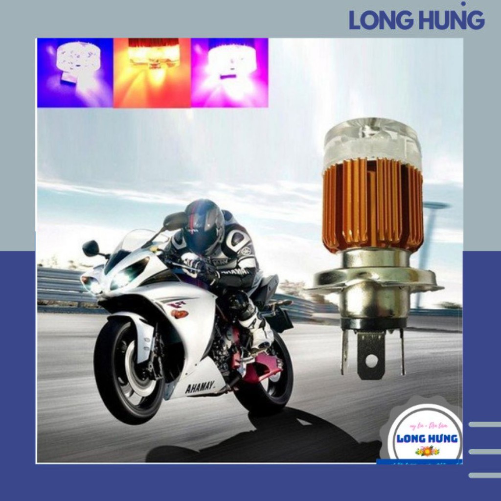 Đèn pha xe máy, đèn Led 7 màu chân H4 ánh sáng đẹp phù hợp với nhiều loại xe BẢO HÀNH 3 THÁNG