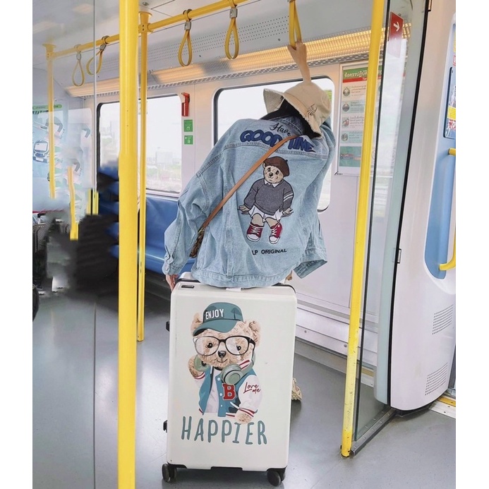 Áo Khoác Jeans Bò Thêu Gấu Dáng Thụng