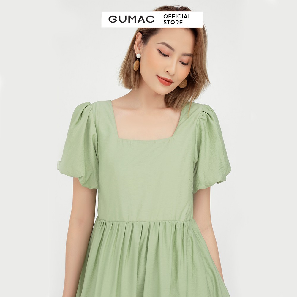 [Mã MABR07062 giảm 8% tối đa 50K đơn từ 249K] Đầm babydoll nữ cổ vuông tầng GUMAC màu xanh dễ thương DB5106 | BigBuy360 - bigbuy360.vn