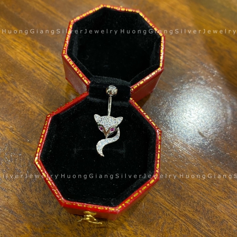 Khuyên rốn hình hồ ly Bạc s925 xi kim  - HuongGiangSilver