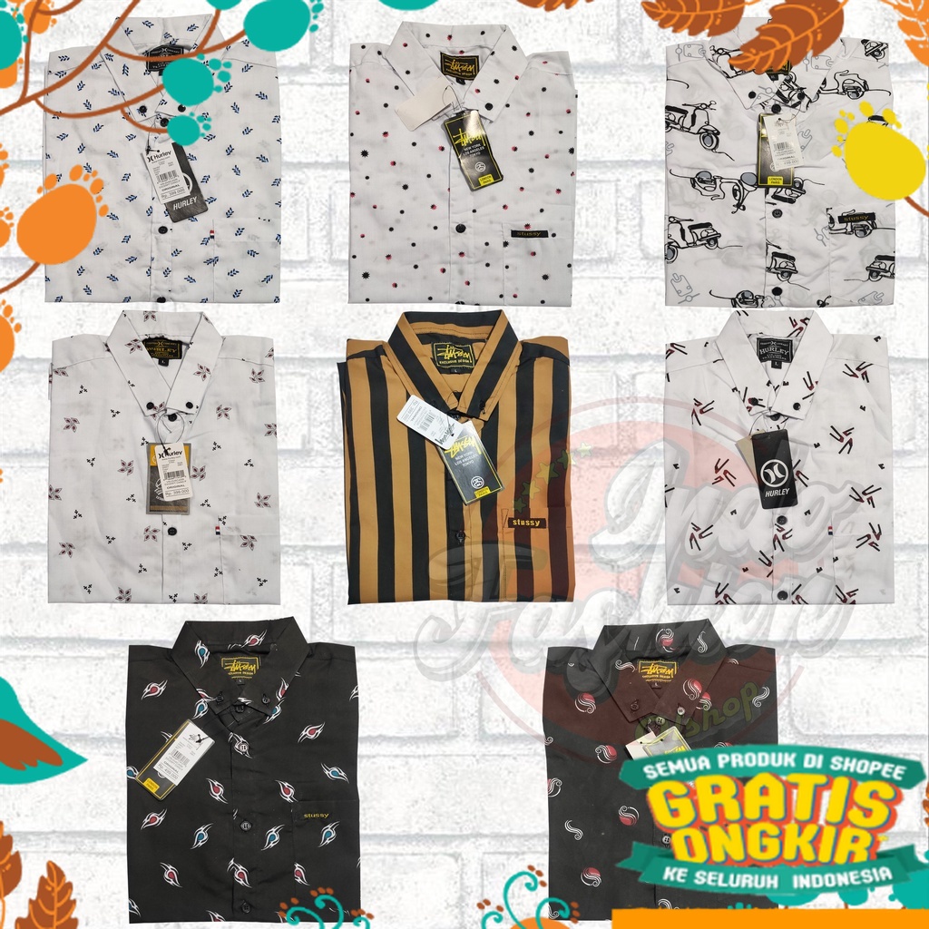 Set 3 Áo Sơ Mi Lướt Sóng Tay Ngắn size Lớn Màu Trắng Đen Đỏ Xanh Lam Đặc Biệt Cho Nam Distro