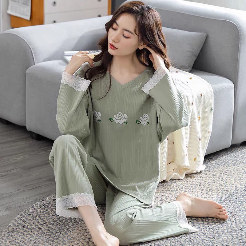 Quần áo giam giữ cotton tinh khiết | Đồ ngủ nữ dài tay bán chạy số 1 của shop chúng tôi mặc ở nhà size lớn pull cao cấp