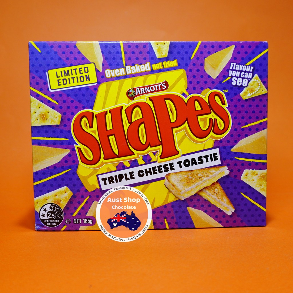 Bánh snack giòn vị bánh mì phô mai nướng Arnott's Shapes Crackers Triple Cheese Toastie 165g - OZ - Aust Shop Chocolate