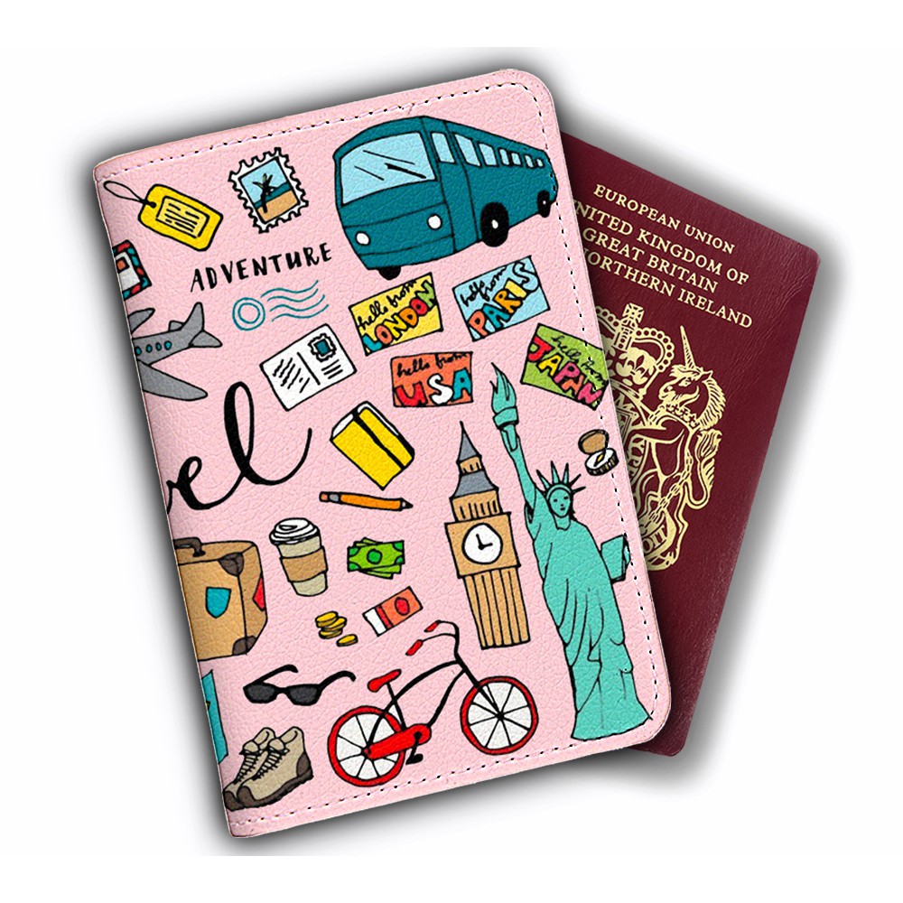Ví Đựng Hộ Chiếu Du Lịch WANDERLUST - Bao Da Passport Cover I LOVE TRAVEL - Thiết Kế Đơn Giản - Dễ Thương - LT054