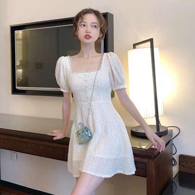 (Order) Đầm tiểu thư cổ vuông tay bồng Vintage