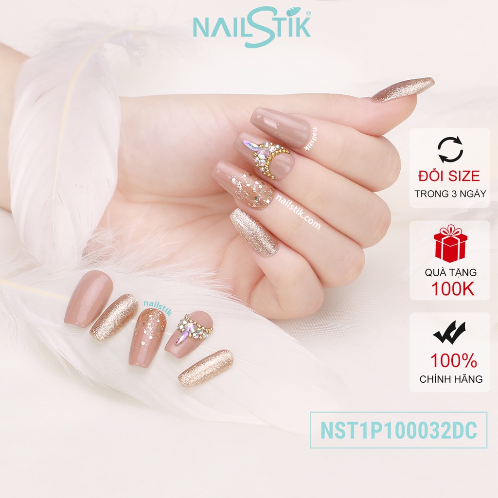 Móng úp thiết kế by NAILSTIK, màu nude, form móng coffin, dài 032