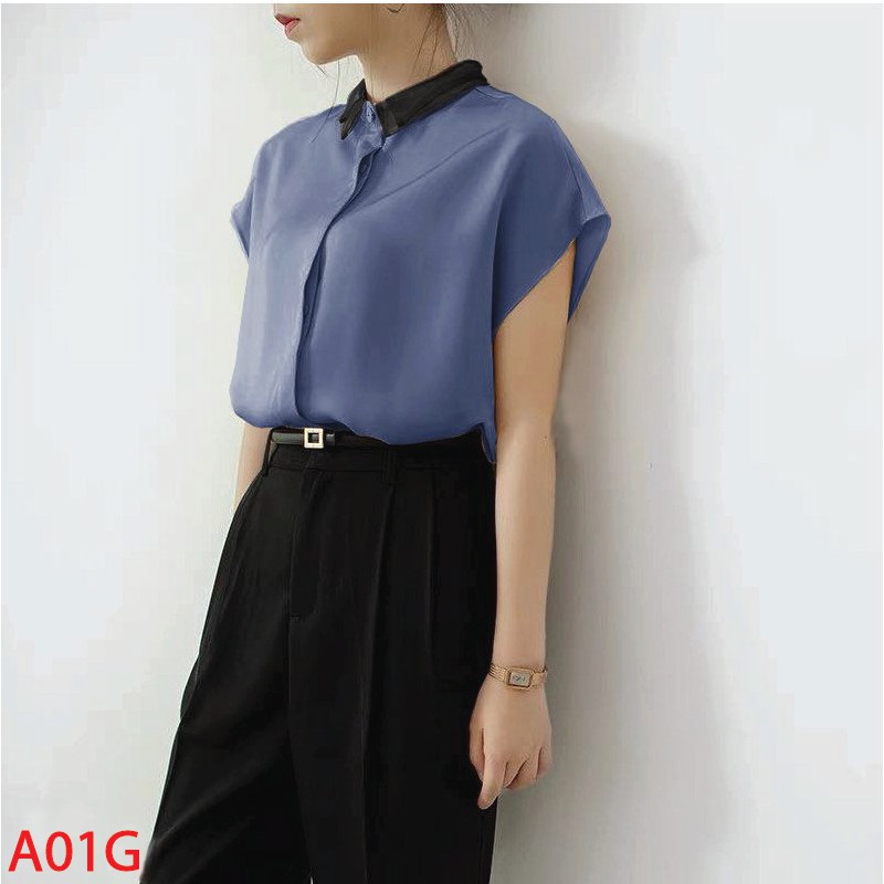 Áo Sơ Mi Nữ Lụa Satin Hisexy Cổ Bẻ Basic A01