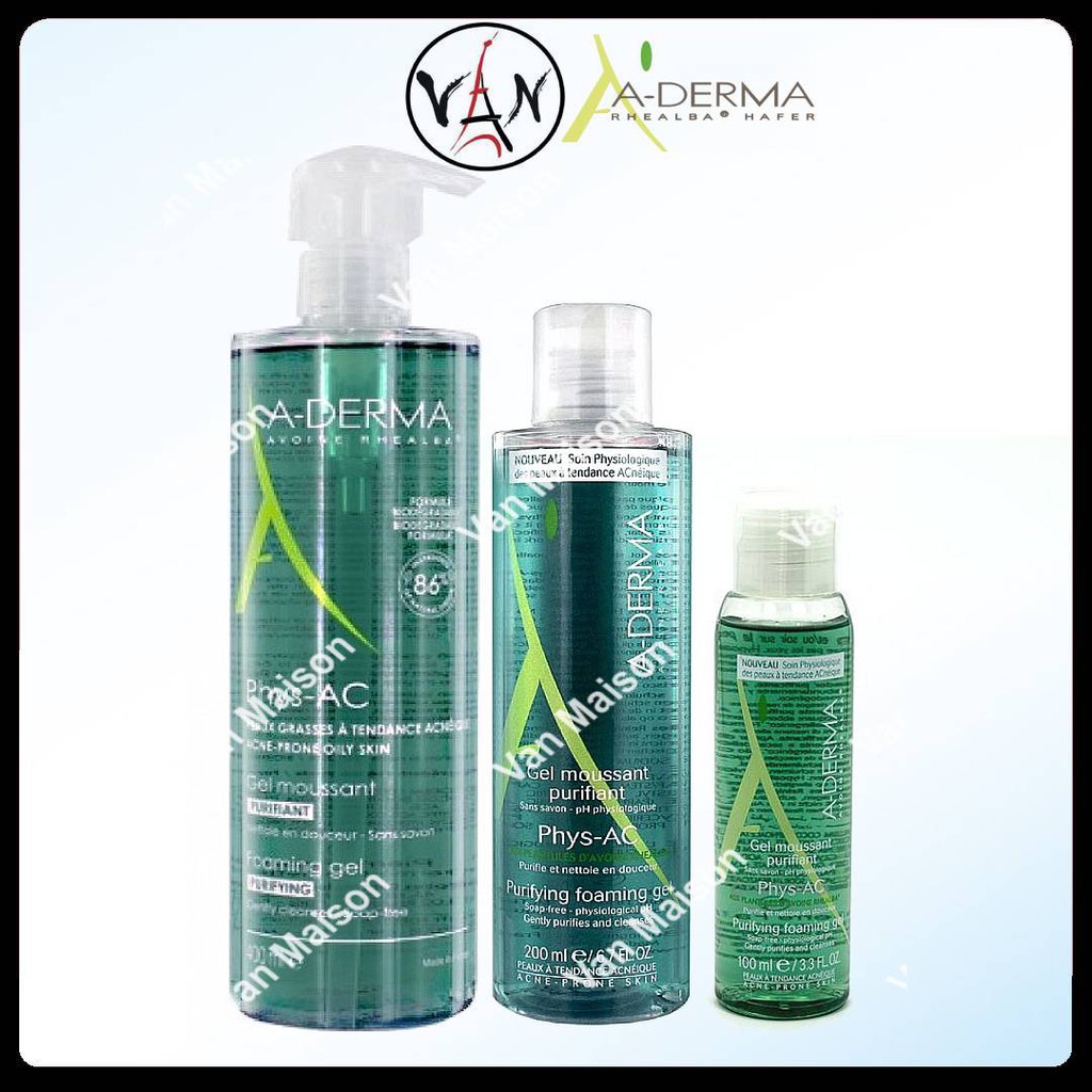 Sữa rửa mặt aderma gel moussant da dầu nhờn mụn nhạy cảm 100ml 200ml 400ml chính hãng