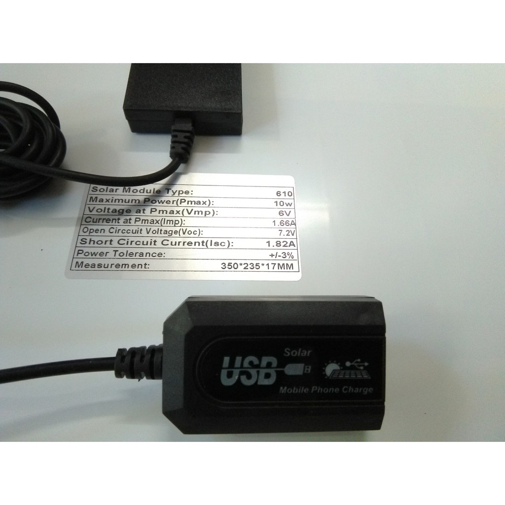 Tấm pin năng lượng mặt trời sạc điện 5V (pin NLMT cổng ra USB 5V)(6V 10W)(tặng 1 cáp nối 1.5m+1 cáp micro USB 1m)