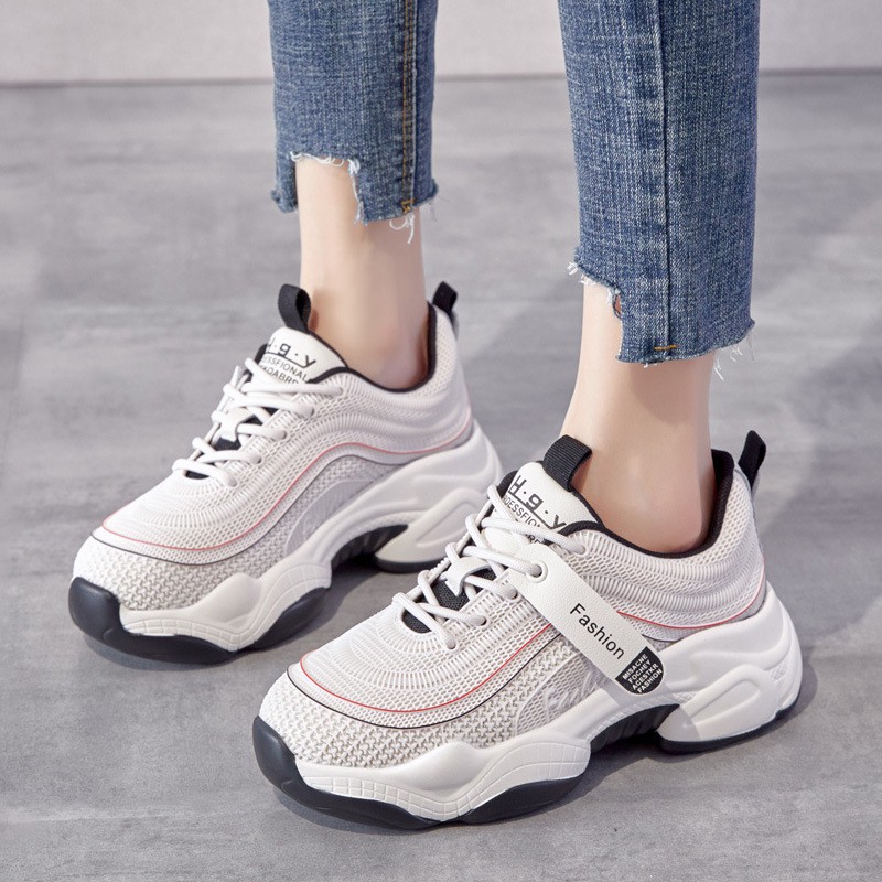 Giày Sneakers Nữ, Giày Thể Thao Nữ Đế Độn 3cm Lượn Sóng Màu Kem Cá Tính Hot Trend Minhtushoes Giày Dép Nữ Cao Cấp BH12 | BigBuy360 - bigbuy360.vn
