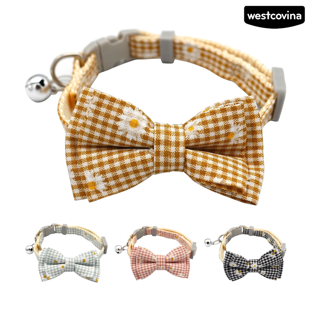 [Mới]♞Vòng Đeo Cổ Đính Nơ Họa Tiết Kẻ Ô Chống Thoát Hiểm Cho Thú Cưng