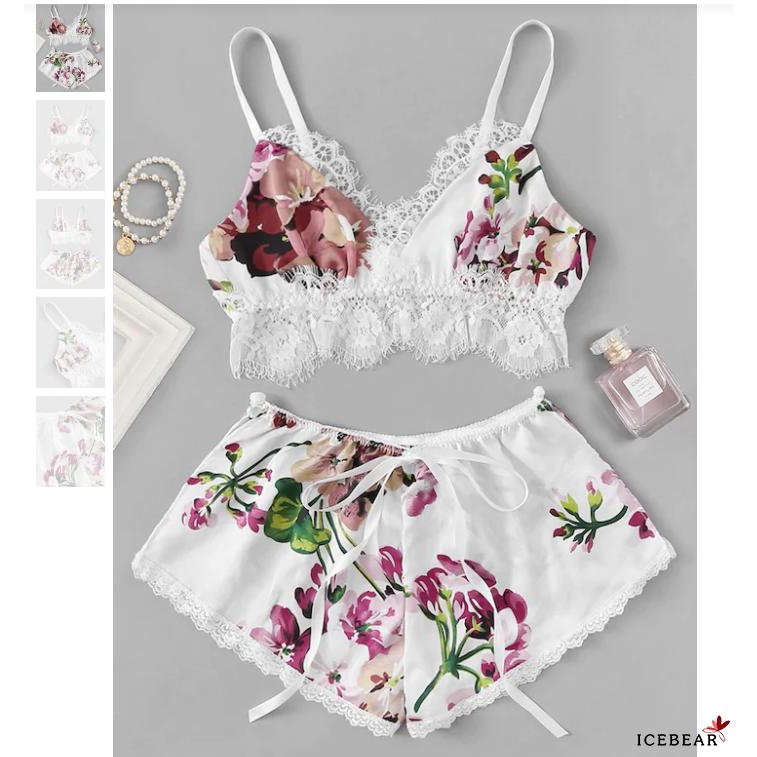 Set đồ ngủ vải satin ngắn thời trang nữ quyến rũ