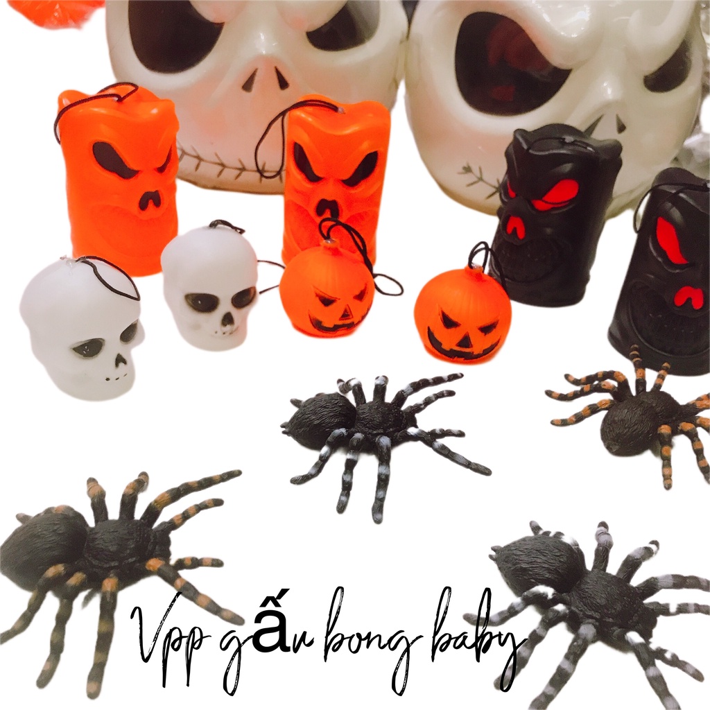 Set phụ kiện trang trí Halloween nhện, đèn cầy giả, đầu lâu, bí ngô - đồ chơi hóa trang Halloween cho bé - VPP gấu bông