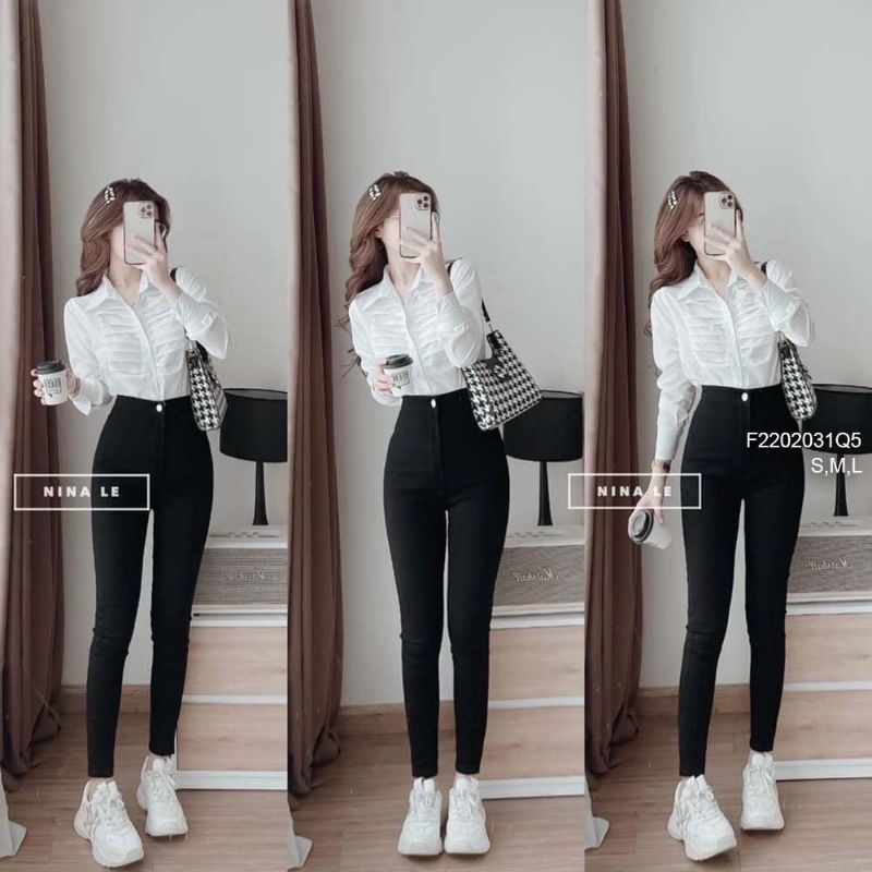 Quần jean đen lưng cao 2202