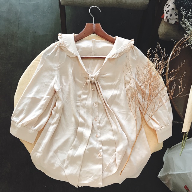 [Haochin] Áo kiểu nơ phối bèo xinh xắn