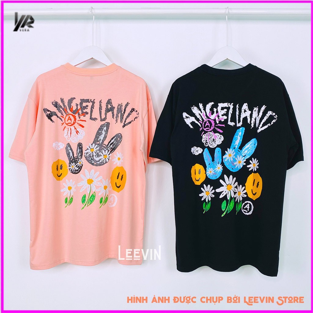 Áo thun form rộng UNISEX Angel Land  Crayon Bunny Nam Nữ Kiểu áo phông tay lỡ giấu quần [TE-AL02] Leevin Store Max Pjnk