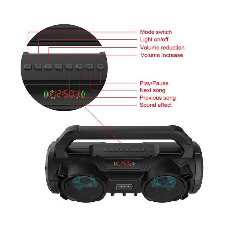 Loa karaoke xách tay BKK B98 tích hợp jack cắm micro 6.5mm - kèm micro có dây (đen)