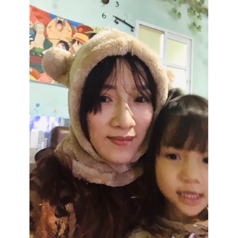 Mũ lông cừu tai gấu kín tai cho bé trai bà