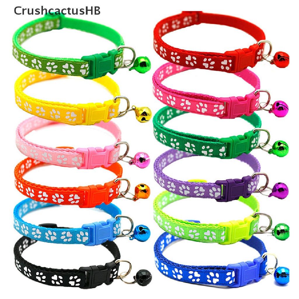 [CrushcactusHB] Vòng Cổ Gắn Chuông In Dấu Chân Dễ Thương Có Thể Điều Chỉnh Cho Thú Cưng