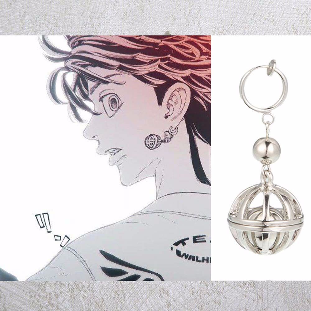 Khuyên tai kim loại tròn họa tiết nhân vật anime Tokyo Revengers Kazutora Hanemiya nhiều màu sắc cổ điển trang trí