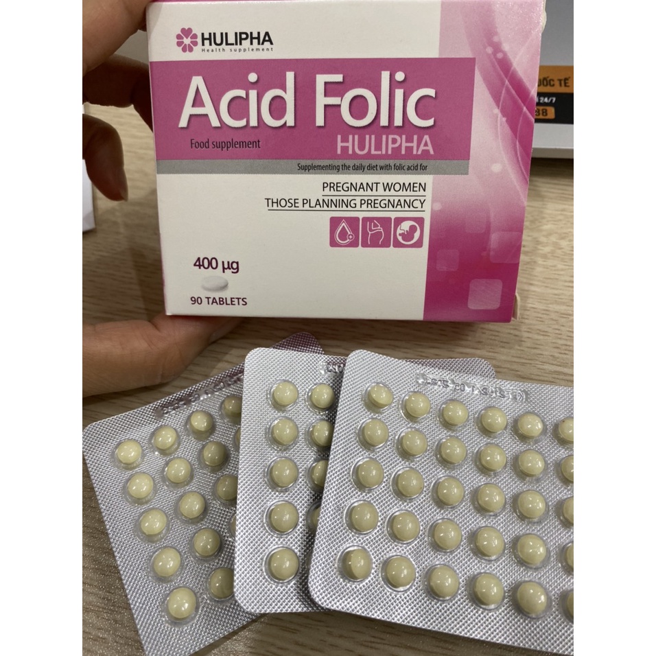 Acid Folic bổ sung cho mẹ bầu và phụ nữ chuẩn bị mang thai Hộp 90 viên, nhập khẩu từ Châu Âu Acid-folic Hulipha