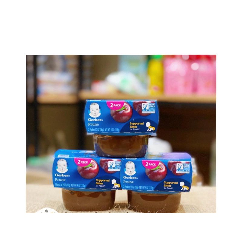 Mận đen nghiền Gerber nội địa Mỹ cho bé 4m+ 56g - Pack 2 hộp - Trái cây nghiền hoa quả