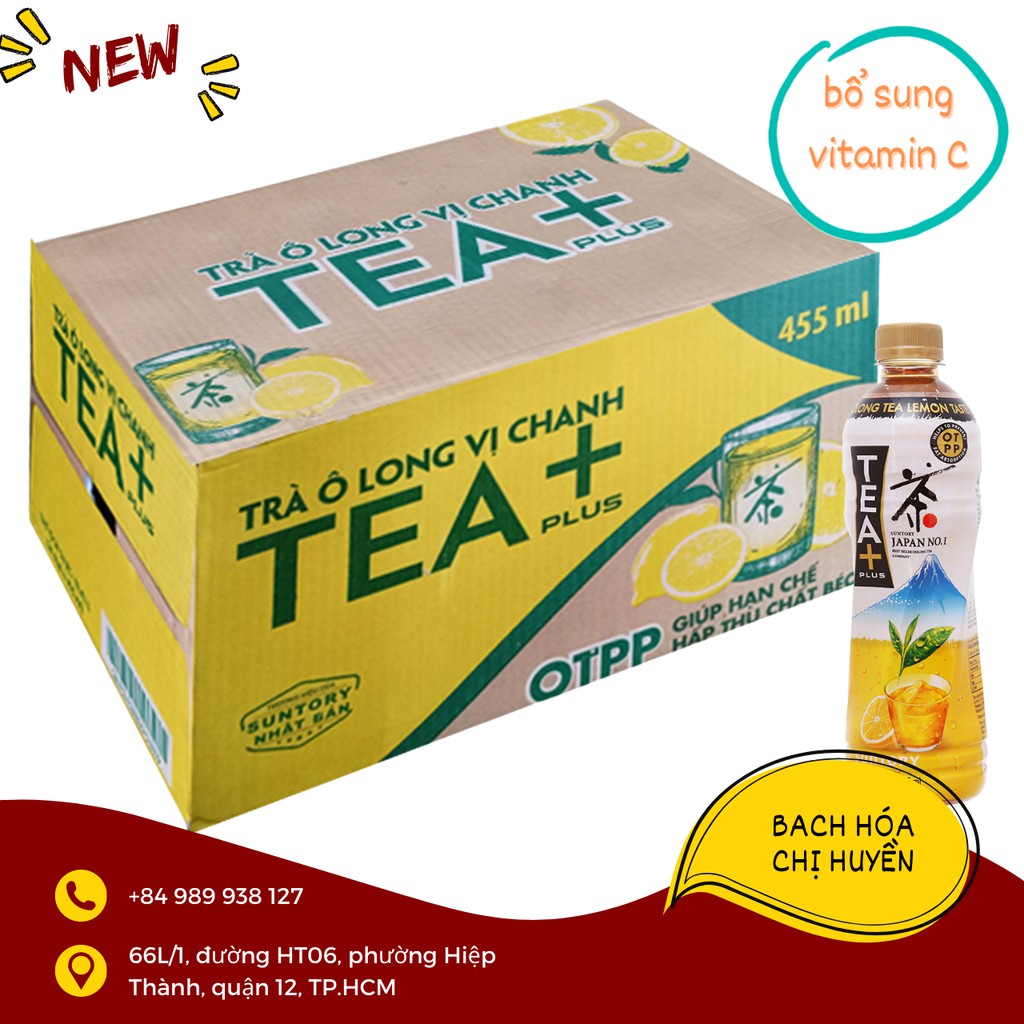 Thùng 24 chai trà ô long Tea Plus vị chanh 455ml