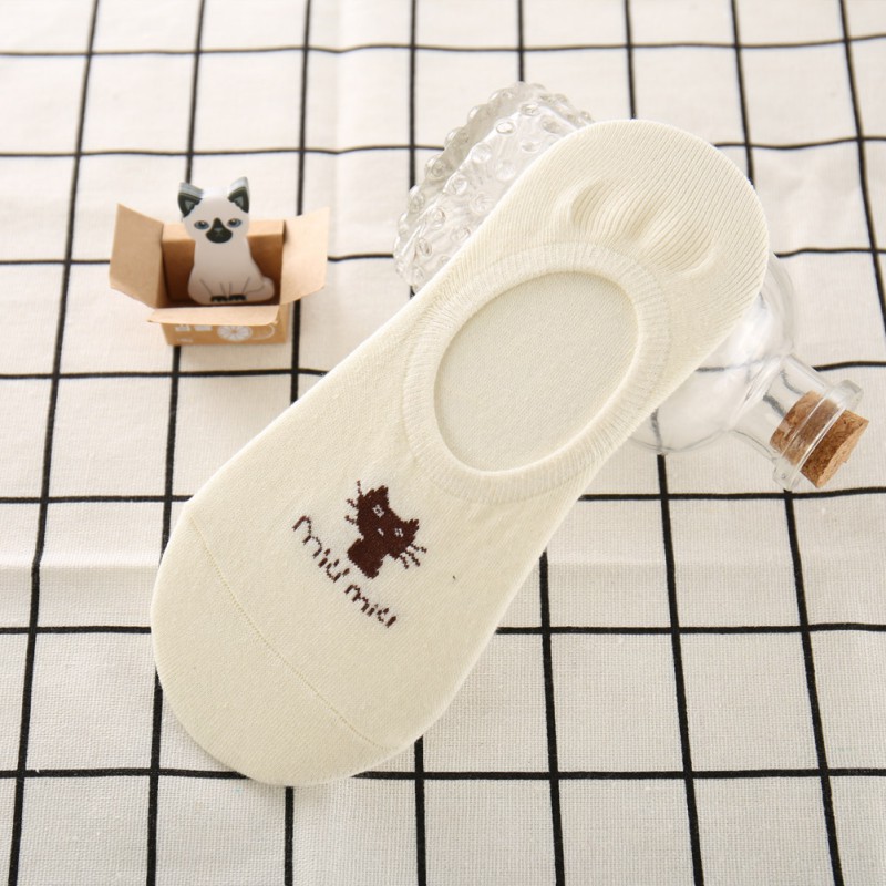 Women Summer Sweet Wind Cartoon Cat Print Pattern Deodorant Cotton Socks