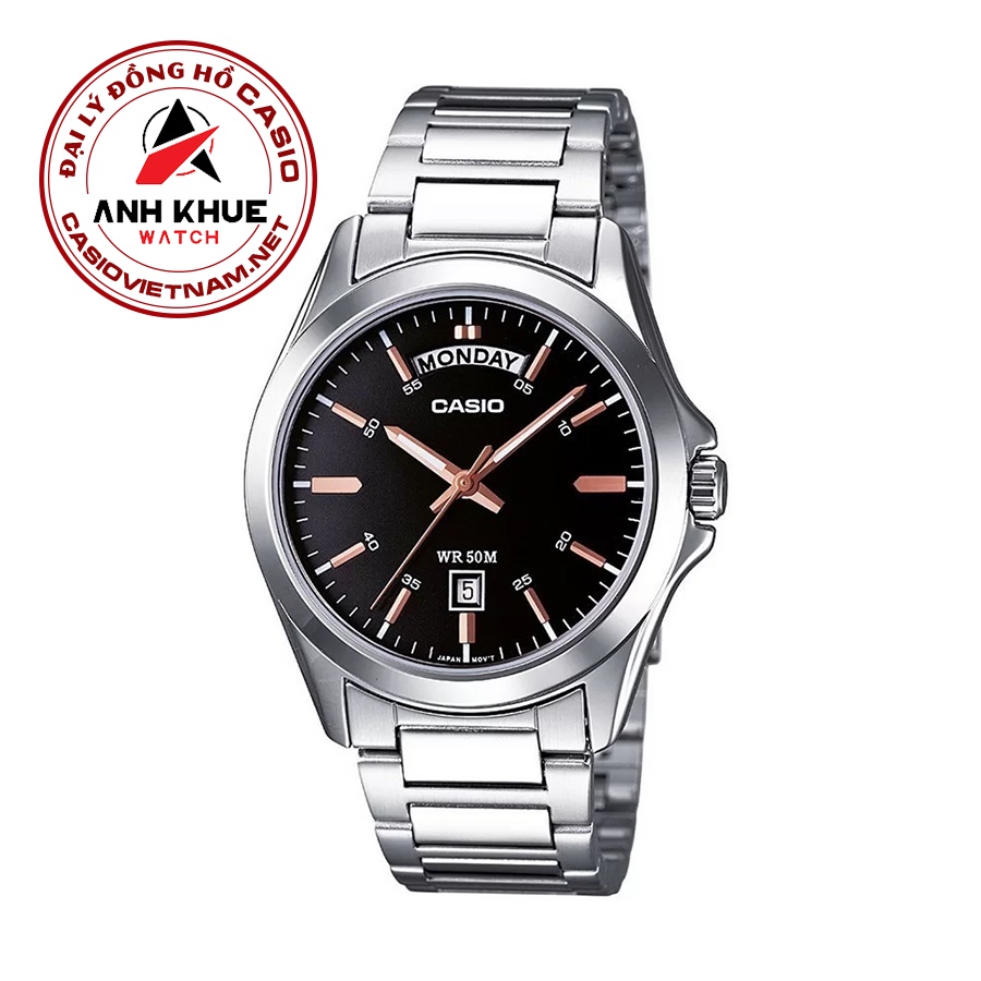 Đồng Hồ Nam Casio MTP-1370D-1A2VDF Dây Kim Loại - Mặt Đen Mạ Vàng