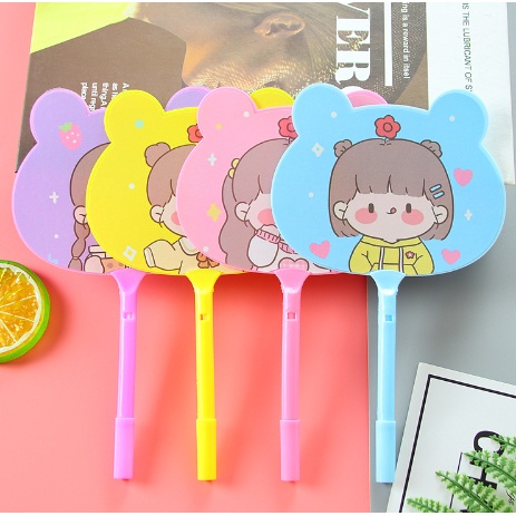 Bút quạt cô gái tai gấu B215 hoạt hình dễ thương kute viết gel