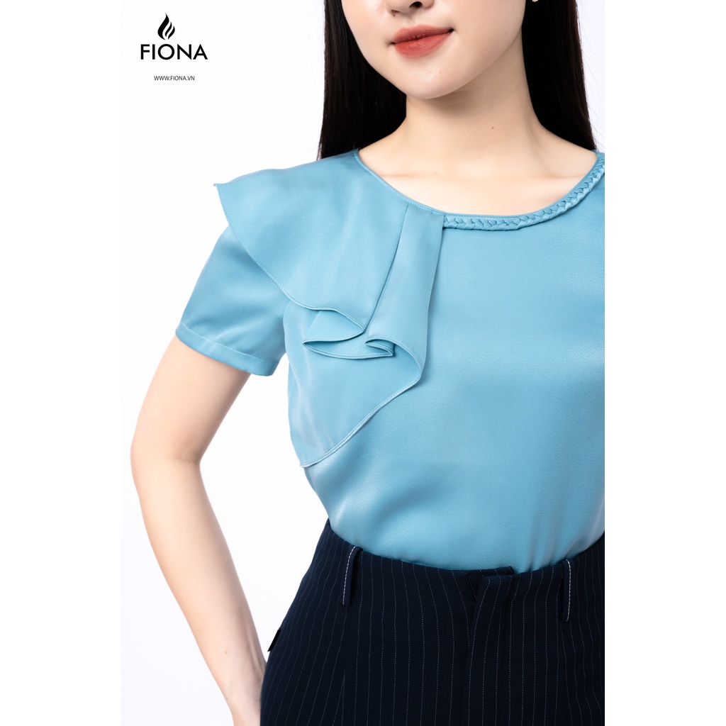 Áo Sơmi croptop cổ tròn bèo xếp lệch phối tết cổ áo FIONA F551222