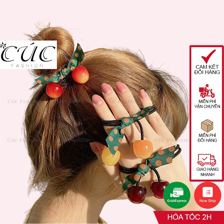 Dây buộc tóc đẹp, màu sắc tươi trẻ, phong cách thời trang Cúc Fashion PK08 dây quả cherry