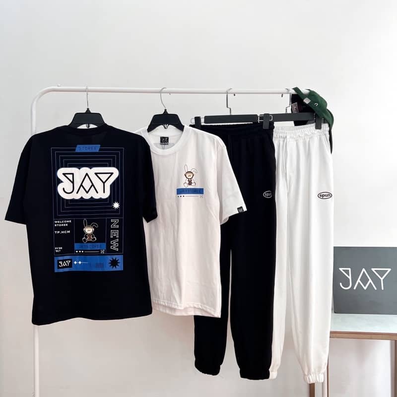 Áo Thun Tay Lỡ JAY LOVE màu ĐEN/TRẮNG vải cotton  Nam nữ unisex Áo phông cổ tròn form rộng Jaystoree 2