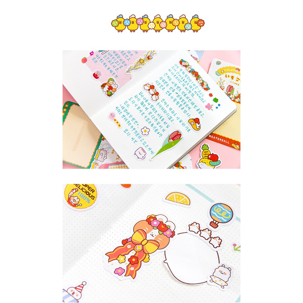 Sticker Mini Gói 40 Hình Dán Sổ, Book Mark Đa Năng Hình Thỏ Cam Nhiều Theme