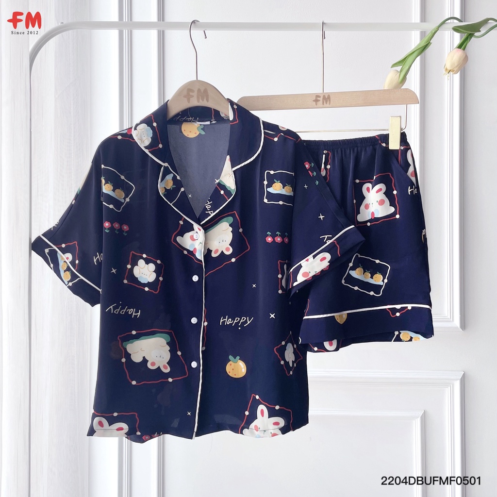 Đồ bộ nữ mặc nhà FM Style bộ ngủ pijama lụa cộc tay họa tiết hoạt hình dễ thương set mặc nhà 220405416