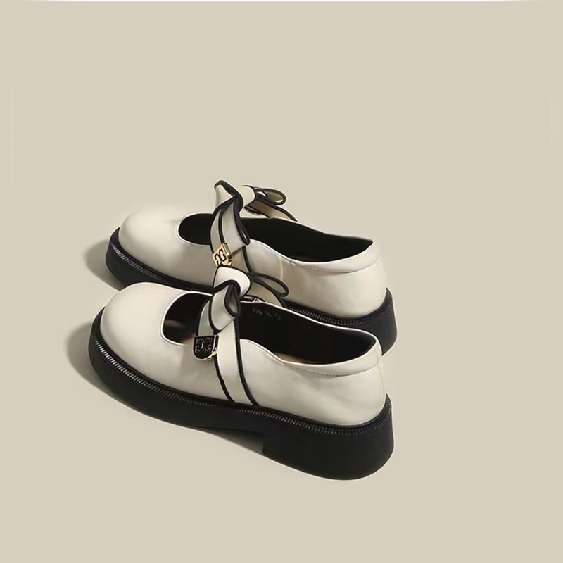 Giày Slip on Da Đế Xuồng Đính Nơ Phong Cách Thời Trang Vintage Dành Cho Nữ giày lolita