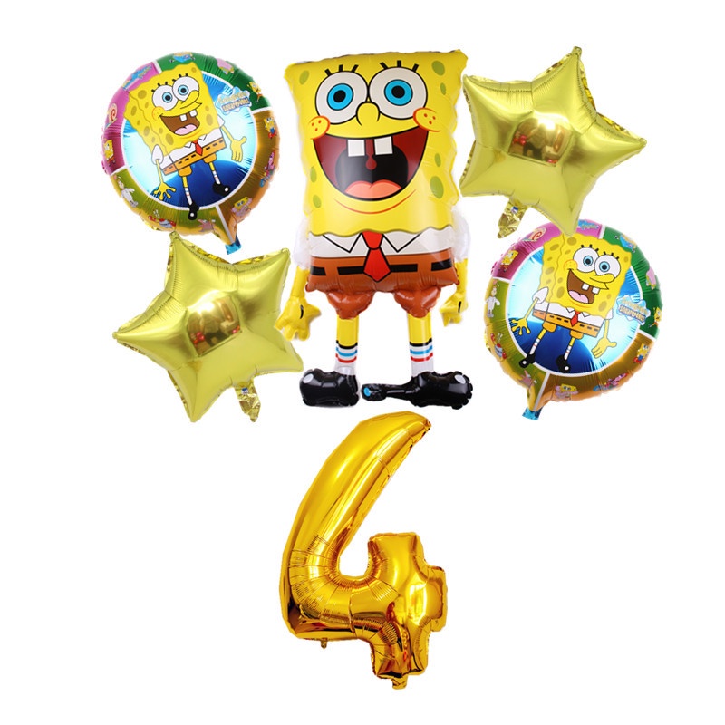 Bộ 6 Bong Bóng Trang Trí Tiệc Sinh Nhật In Hình SpongeBob Cho Trẻ Em
